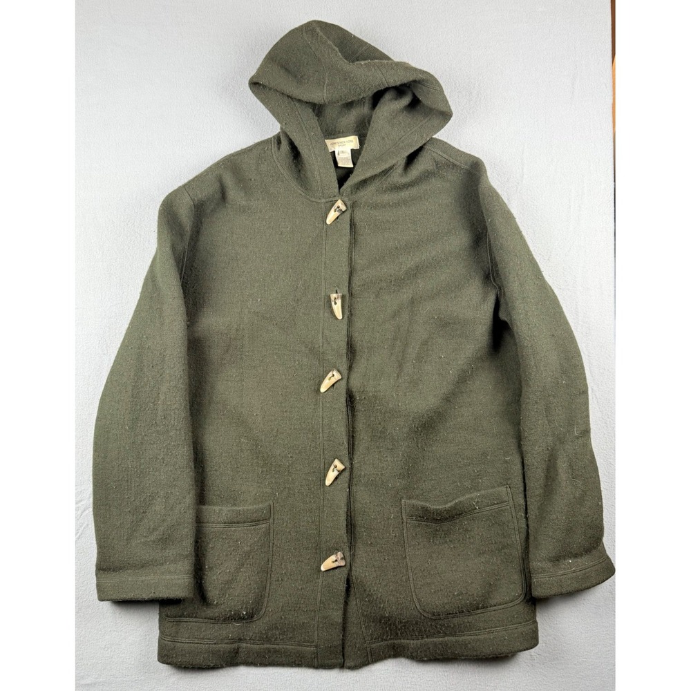 VTG Jones New York Sport Wool Hooded Toggle Cardigan Sweater Jacket Green Large